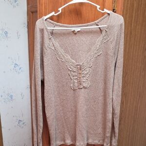 Maurices Tan Lace Detail Sweater Top